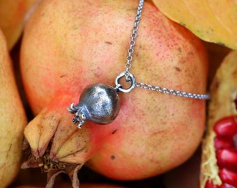 Small pomegranate pendant - oxidized silver natural shape pendant