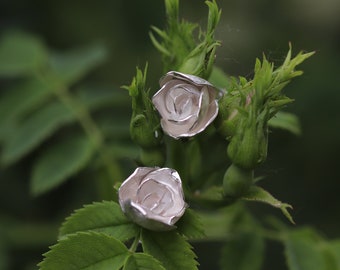 Mini rose-shaped earrings - small bridal earrings -  small sterling silver roses - gift idea - no nickel