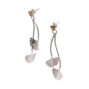 Ginkgo floral earrings with Citrine - Ginko leaves in sterling silver - large light earrings - orange women&#39;s stone earrings