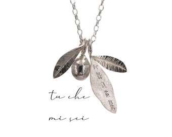 Olive tree pendant with poetry in sterling silver - pendant from the &quot;Versiforme&quot; line - pendant gift idea - leaves and olive pendant