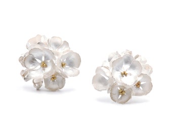 Floral earrings in silver and red gold - Large lobe earrings - GERANEUM line wedding bridal earrings