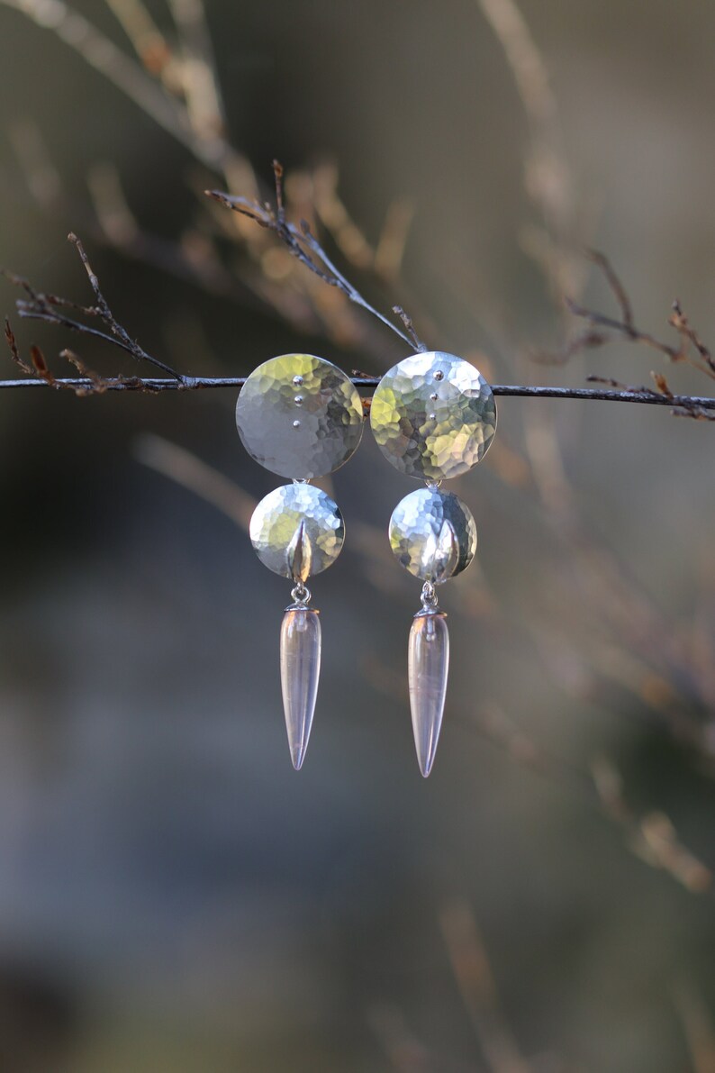 Modern Rose Quartz Earrings - Sparkling Disc Earrings - Lightweight Large Earrings image 1