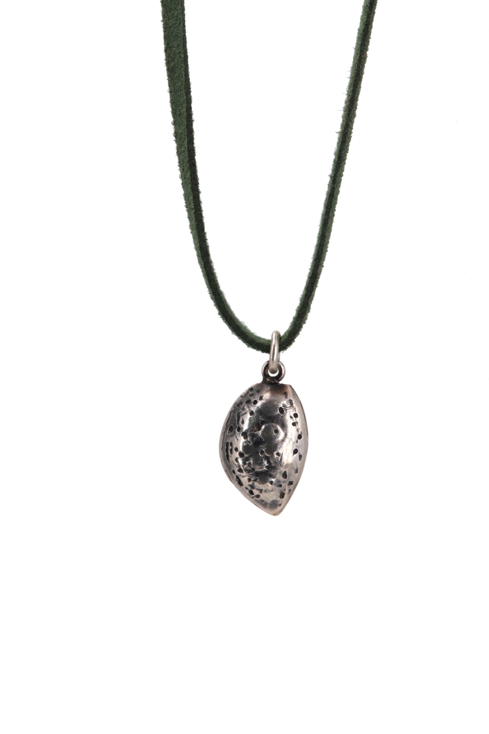 Almond Pendant in sterling Silver Oxidized - Handcrafted, Almond Shell Necklace