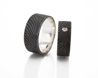 Black silver wedding ring, melting with cuttlefish bone - valentine&#39;s day gift idea - black rings - wedding rings - handmade diamond ring
