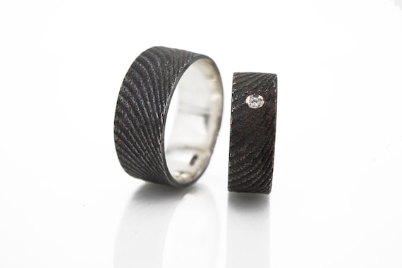 Fedina nera in argento 925 ossidato fusione con osso di seppia idea regalo san valentino Anelli neri Anelli fidanzamento diamante Etsy Italia