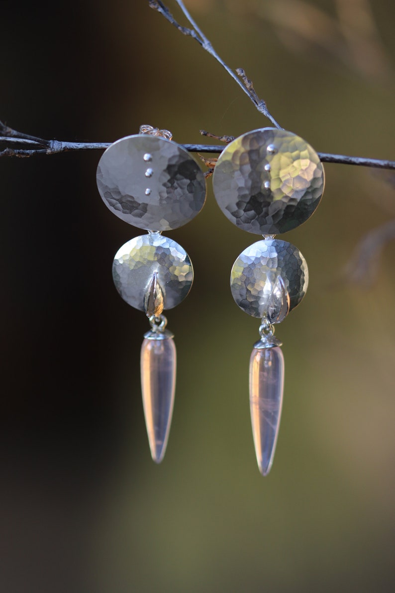 Modern Rose Quartz Earrings - Sparkling Disc Earrings - Lightweight Large Earrings image 2