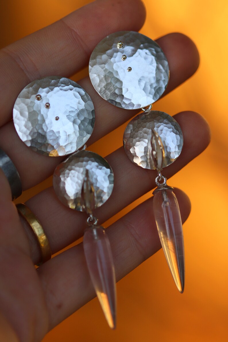 Modern Rose Quartz Earrings - Sparkling Disc Earrings - Lightweight Large Earrings image 3