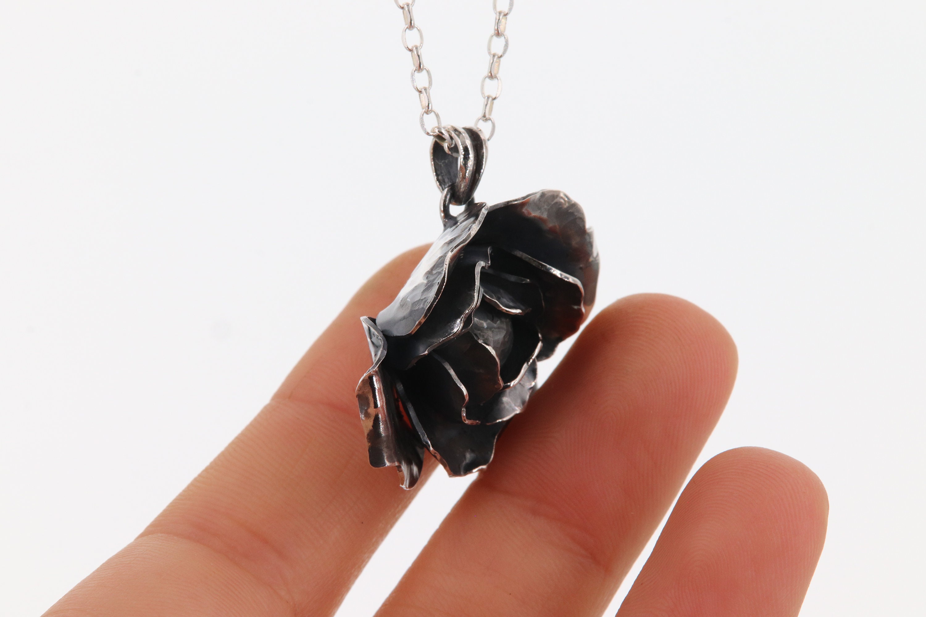 Rosebud Pendant in Oxidized 925 Sterling Silver