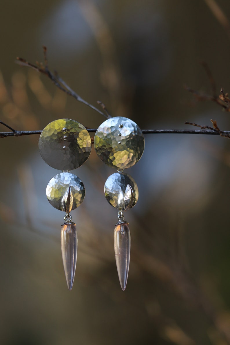 Modern Rose Quartz Earrings - Sparkling Disc Earrings - Lightweight Large Earrings image 10