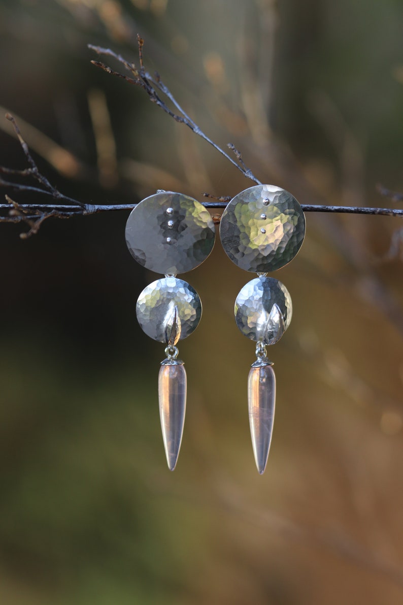 Modern Rose Quartz Earrings - Sparkling Disc Earrings - Lightweight Large Earrings image 8