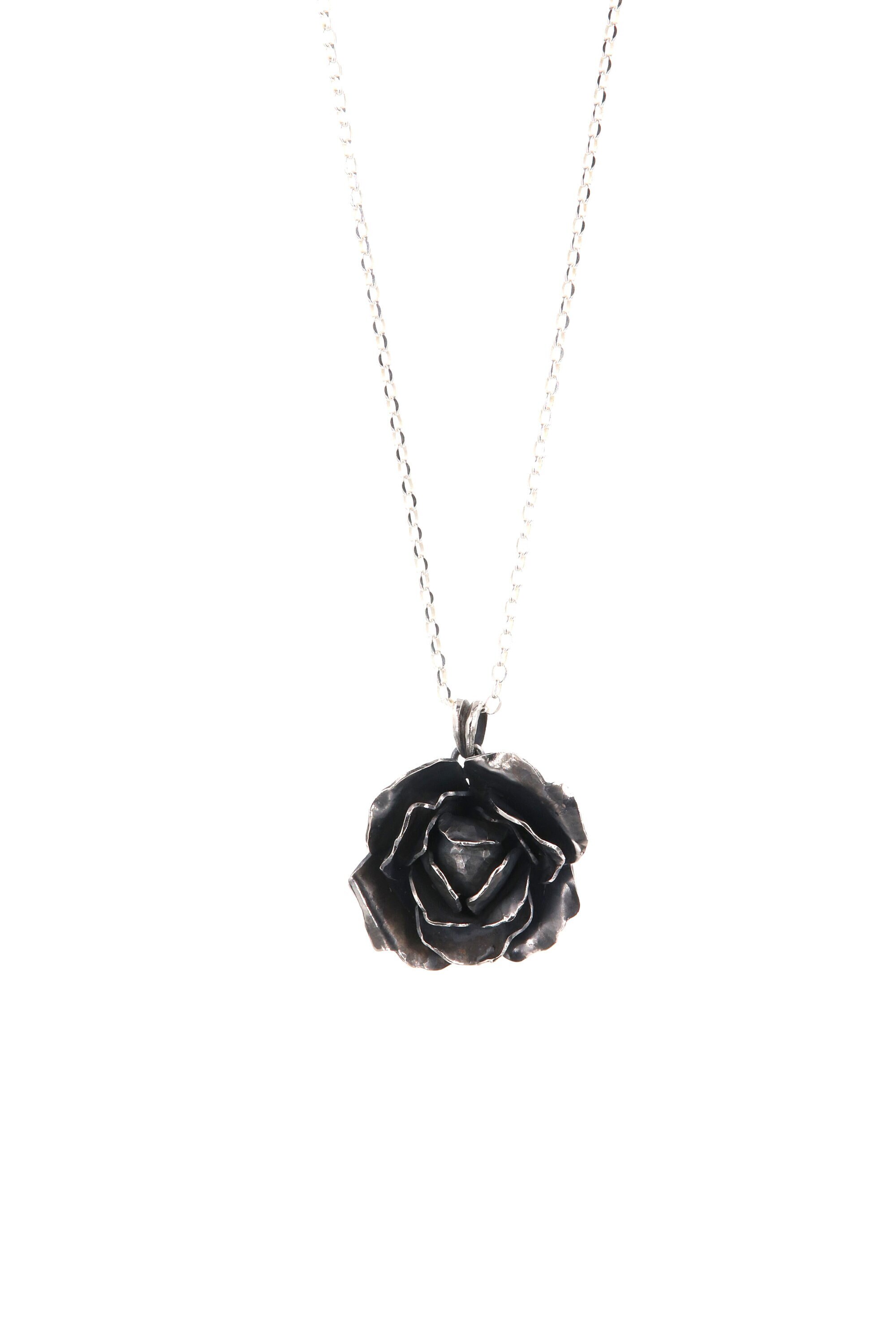 【OPEN YY】ROSEBUD NECKLACE, SILVER Rosebud Pendant in Oxidized 925 Sterling Silver