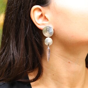 Modern Rose Quartz Earrings - Sparkling Disc Earrings - Lightweight Large Earrings image 5
