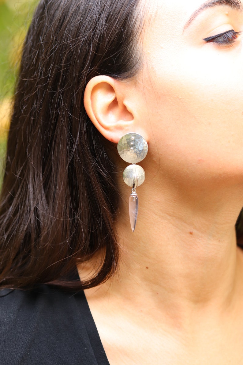 Modern Rose Quartz Earrings - Sparkling Disc Earrings - Lightweight Large Earrings image 5