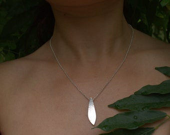 Olive leaf pendant in hammered sterling silver - leaf necklace - minimal nature pendant - floral pendant