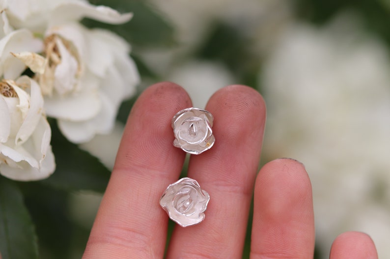 Mini rose-shaped earrings small bridal earrings small sterling silver roses gift idea no nickel image 4