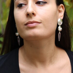 Modern Rose Quartz Earrings - Sparkling Disc Earrings - Lightweight Large Earrings image 6