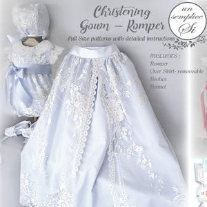 Christening Gown , Romper , Baby Romper Pattern, Baptism Gown Set , Unisex Baby Pattern, Christening Gown Pattern, Bootie and Bonnet Pattern