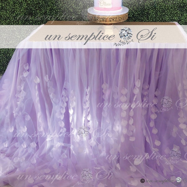 Tulle and Chiffon Table skirt, EXTRA LONG  Tulle Petal Tableskirt,  Cascading Petals Tablecloths, Petals Table Skirt