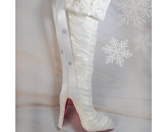 Stiletto Boot Stocking , Holiday  Stocking , Christmas Boot  , Fur Stocking , Louboutin  Christmas Stocking, Hand Made In Canada