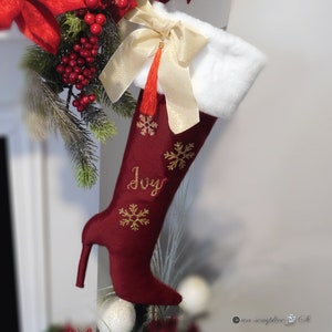 Stiletto Boot Stocking , Faux Fur  Stocking , Personalized  Christmas Stocking , Christmas Boot , Fur Stocking , Hand Made In Canada