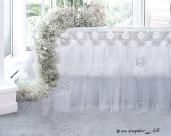 Tulle and Lace Table Cloth, Tulle Tutu Table Skirt ,Beaded Lace Table Cap