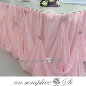 Cinderella Table Skirt , Chiffon Cinderella Table Skirt with Rhinestone Brooches, Chiffon Table Skirt with brooches