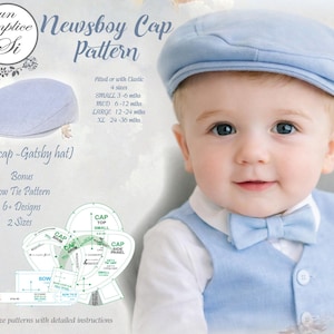 Baby Newsboy Cap Pattern, Flat Cap Pattern, Baptism  Boys Hat and Bow Tie Pattern, Baby Cap Pattern, Gatsby Cap ,Baby Hat PDF Sewing Pattern