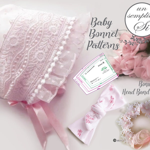 Baby Bonnet Pattern, Christening Caps, Baptism  Bonnet Pattern, Baby Head Band, Bonnet  PATTERN, Baby Hat PDF Sewing Pattern
