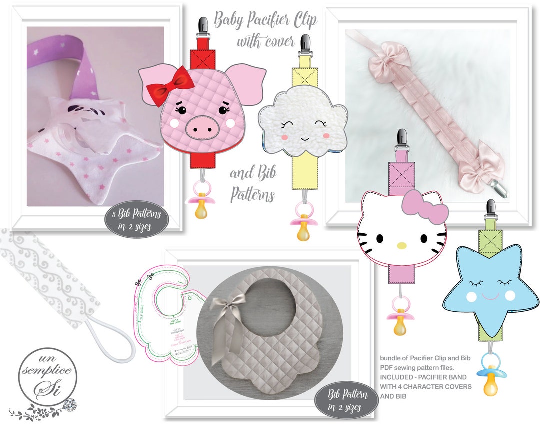 Baby Pacifier Clip Pattern , Bib Pattern, Passy Clip, Dummy Clip, PDF Sewing Patterns, Pacifier