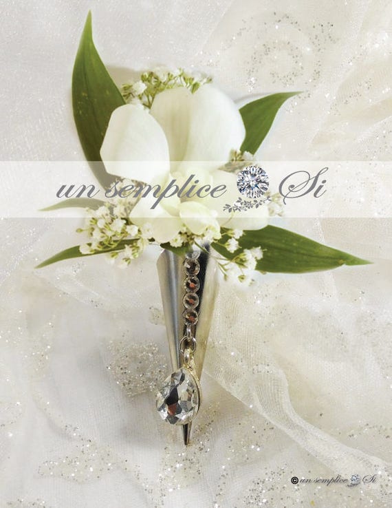 Boutonniere Lapel Pin Men's Flower Holder Pin Swarovski Etsy
