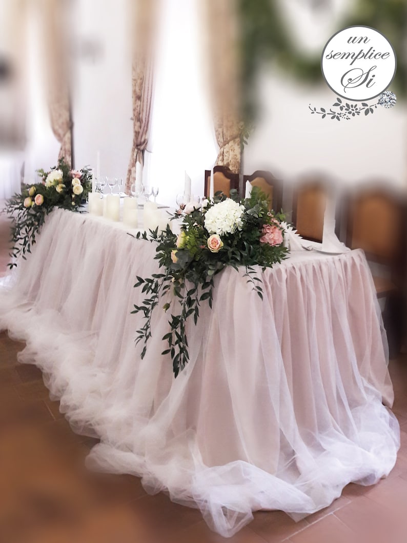 TULLE AND CHIFFON Table Skirt, Pooling Extra Long Tulle and Chiffon ...