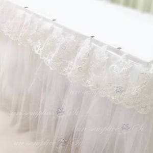 Tulle Table Skirt, Tulle Tutu Tablecloth, Tutu Table Skirt with Beaded Lace Swag image 6
