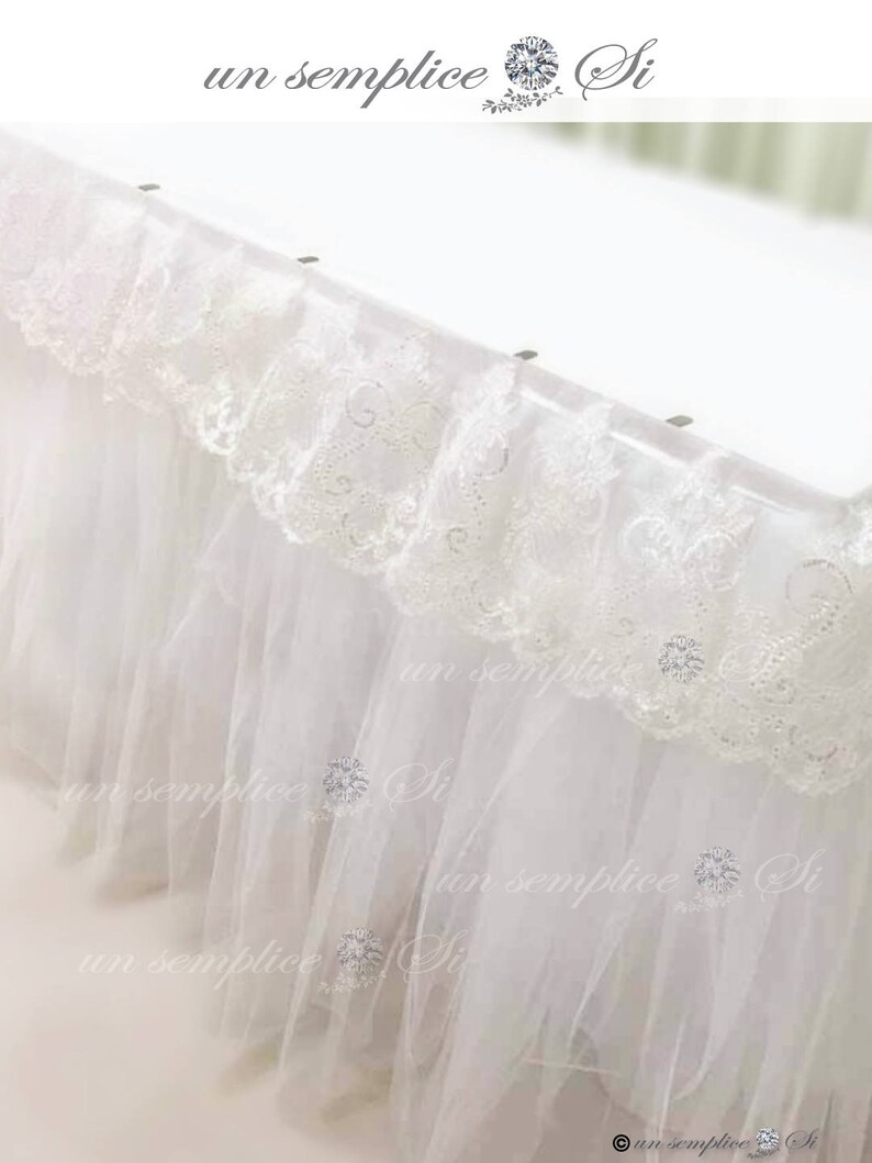 Tulle Table Skirt, Tulle Tutu Tablecloth, Tutu Table Skirt with Beaded Lace Swag image 6