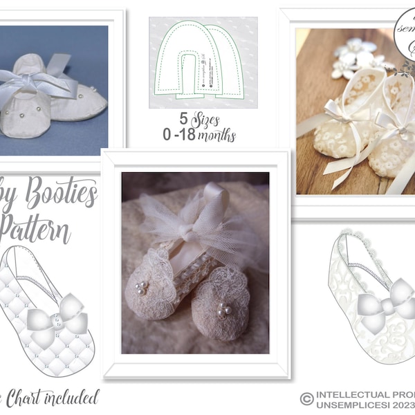 Baby Booties Pattern, Christening Shoes, Baptism  Shoes Pattern, PDF Sewing Pattern, Booties  PATTERN, Baby Shoes 5 Sizes PDF Sewing Pattern
