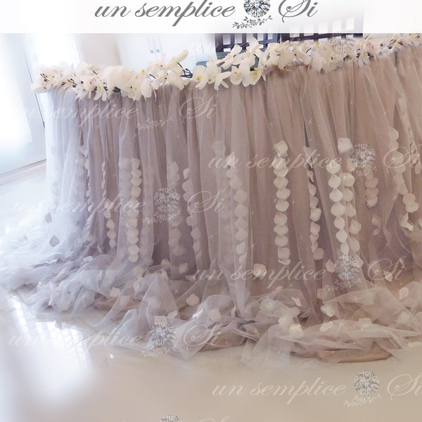 Glitter Tulle and Chiffon Table skirt, EXTRA LONG  Tulle Petal Tableskirt,  Cascading Petals Tablecloths, Petals Table Skirt, Glitter Tulle