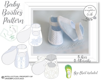 Baby Booties Pattern, High Cut Bootie, Baptism  Shoes Pattern, PDF Sewing Pattern, Booties  PATTERN, Baby Shoes 5 Sizes PDF Sewing Pattern