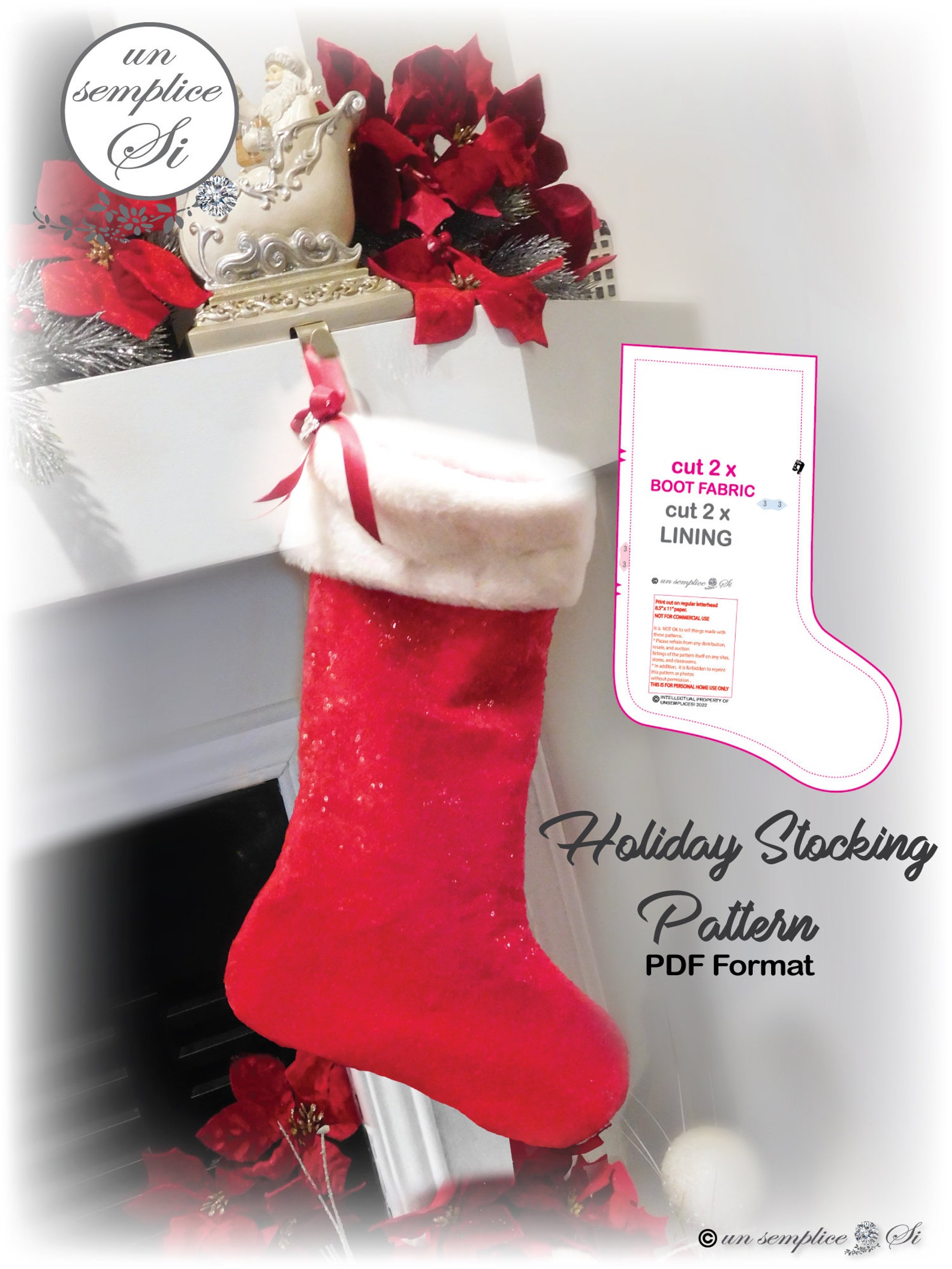 Stocking Pdf Christmas Stocking PDF Sewing Pattern, Christmas Stocking PATTERN, 3 ...