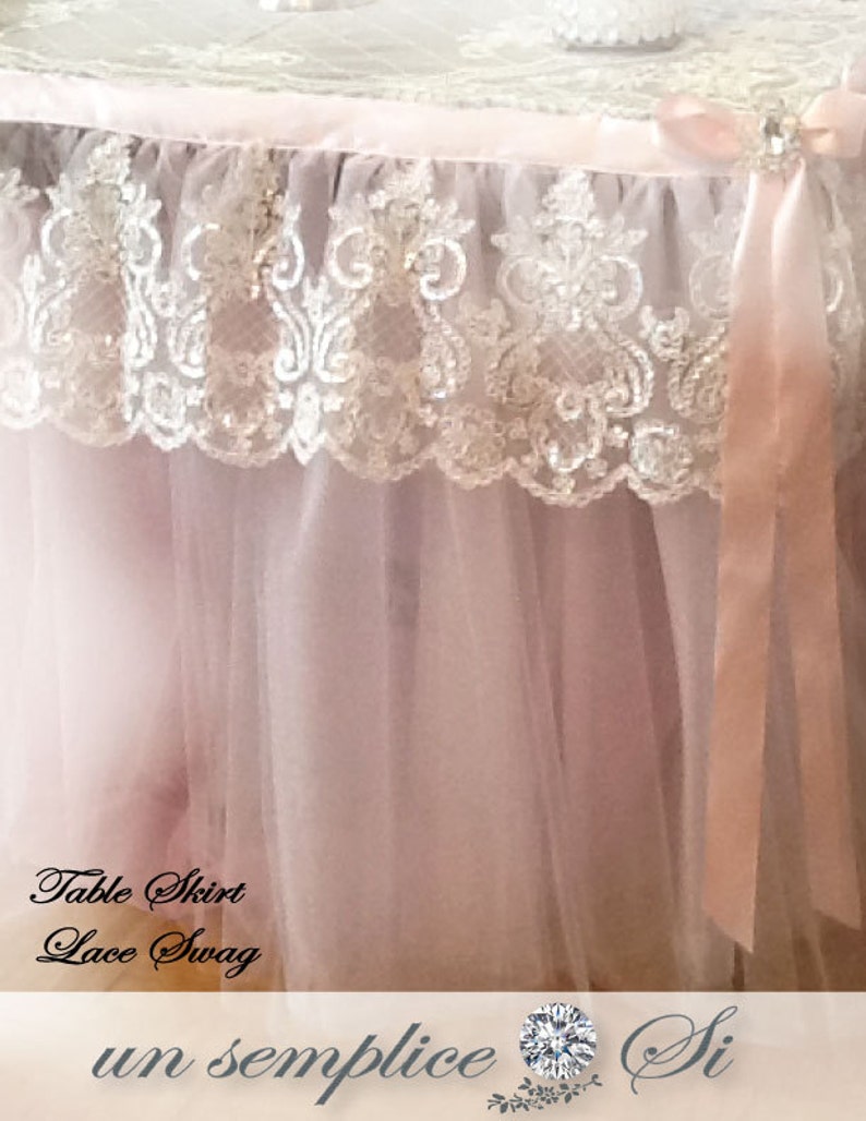 Tulle Table Skirt, Tulle Tutu Tablecloth, Tutu Table Skirt with Beaded Lace Swag image 5