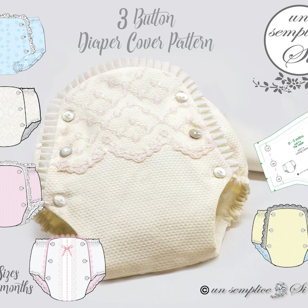 Diaper Cover Pattern , Nappie Cover Pattern ,  3 Button Diaper Cover