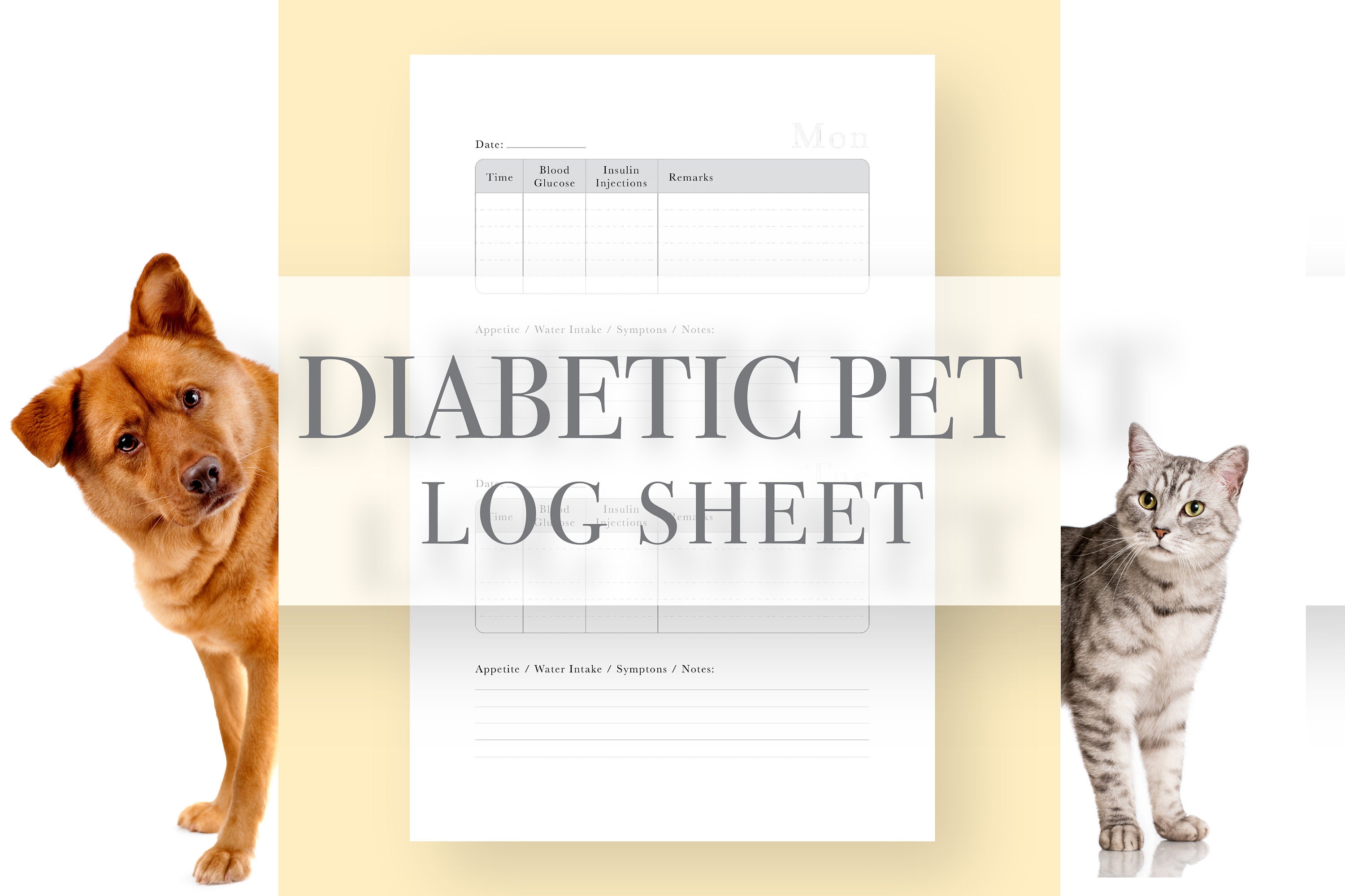 Diabetic Pet Log Sheet | Instant Download | DIY Blood Sugar Log ...