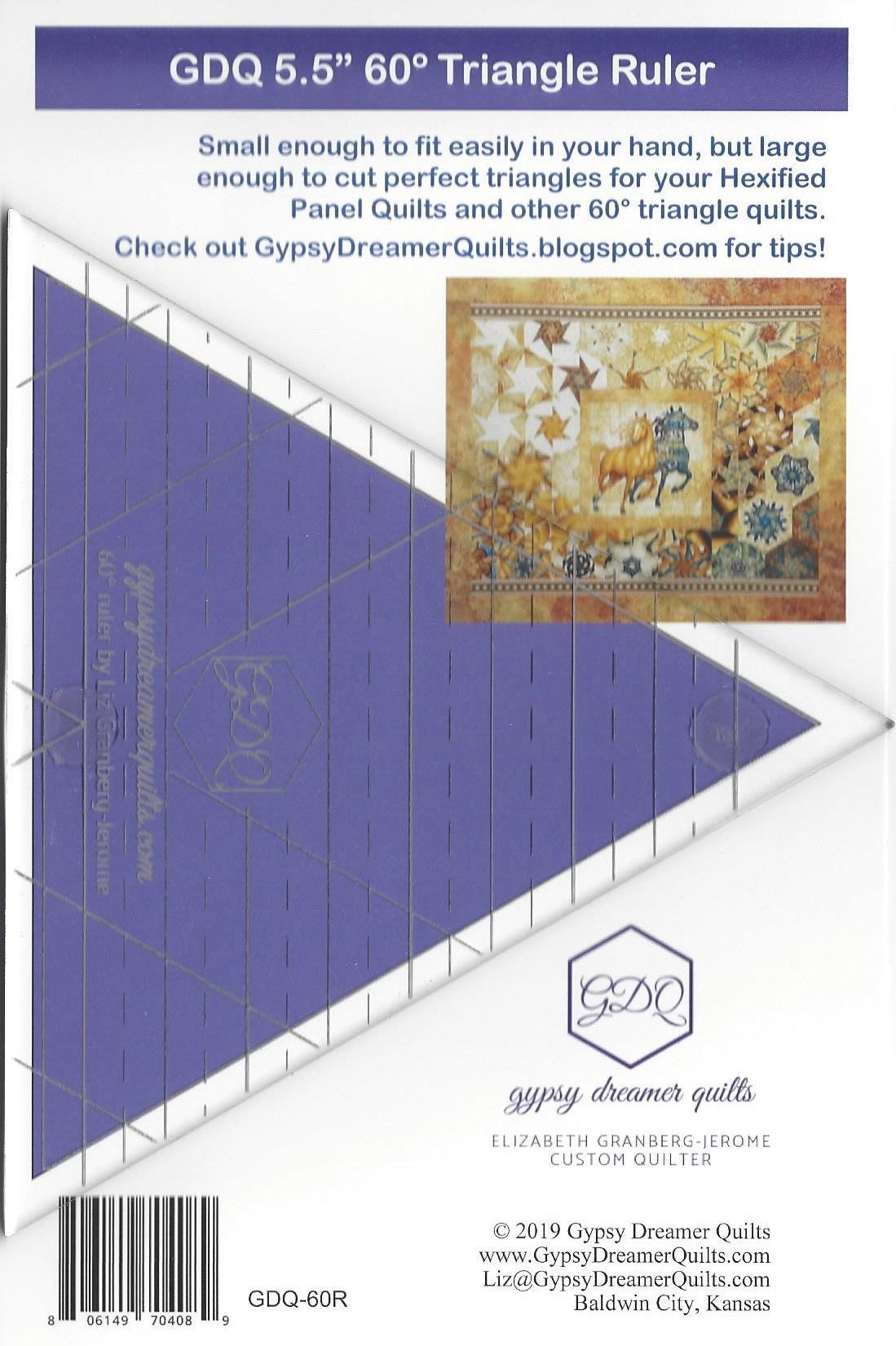 GDQ 5.5 60 Degree Triangle Ruler, use with Hexified Panel Quilts pattern