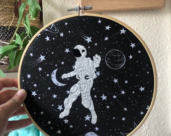 Astronaut in Space Hand Embroidery Hoop Art