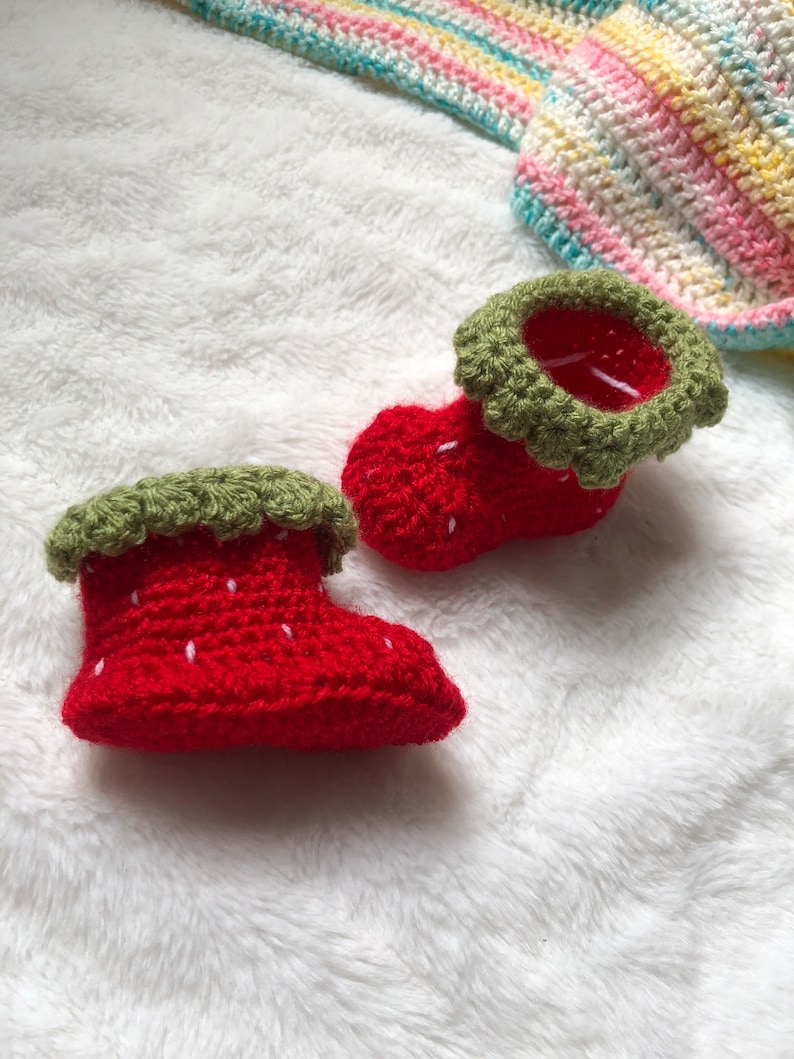 Crochet Strawberry Baby Boots image 5