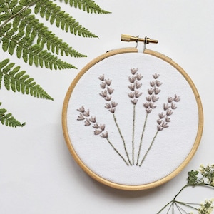 Lavender floral embroidery hoop, Botanical, Wall Art image 1