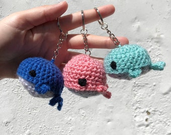 Crochet Amigurumi Whale Keychain Pink and Blue