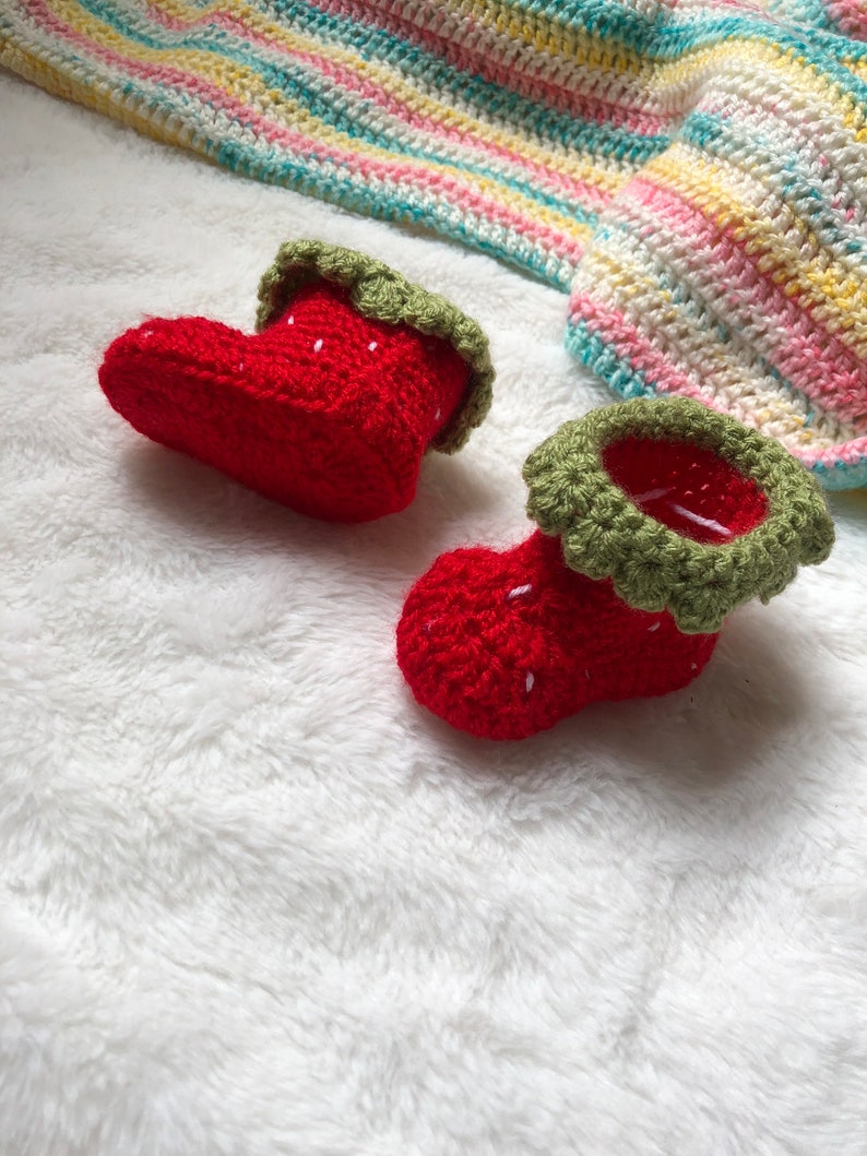 Crochet Strawberry Baby Boots image 4