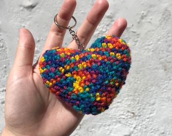 Gehäkelte Amigurumi Love Heart Schlüsselanhänger, Regenbogen Schlüsselanhänger