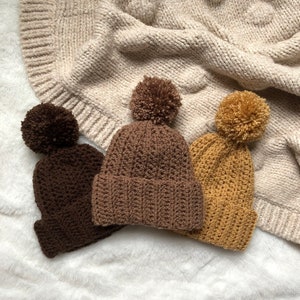 Crochet Neutral Brown Bobble Hat for Baby, Unisex Beanie image 1