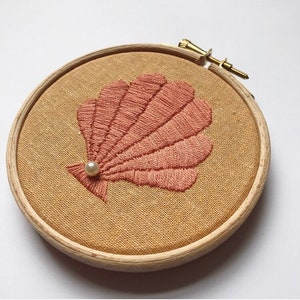 Made to Order Pink Seashell Embroidery Hoop Art, Hand Embroidery, Needlepoint, Shell