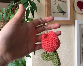 Crochet Amigurumi Tulip Keychain, Flower Keyring